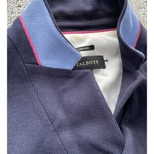 Talbots Aberdeen Blazer Women's 14 Blue Cotton Bow Tie Print Lined Career Preppy